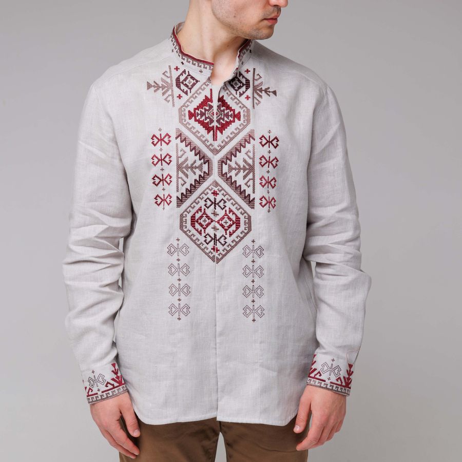 Men's Grey Shirt with Colorful Embroidery, 41