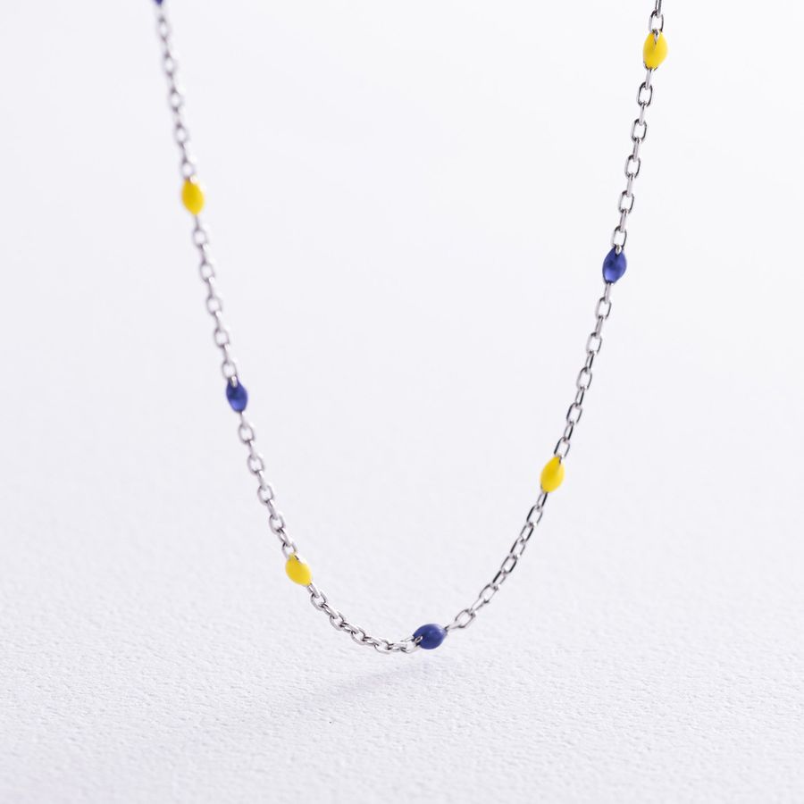 Necklace in silver, blue and yellow enamel