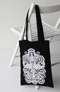Black Ecobag with White Embroidery