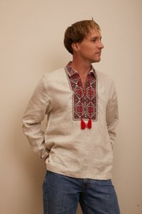 Men's Grey Shirt with Red and Black Embroidery, 44