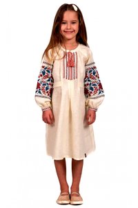 Girls' Milky Embroidered Dress Kvitka with Bright Floral Ornament, 110
