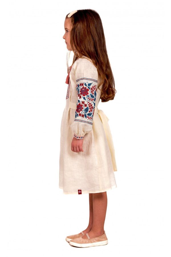 Вишита сукня для дівчинки Квітка, молочний льон, 110