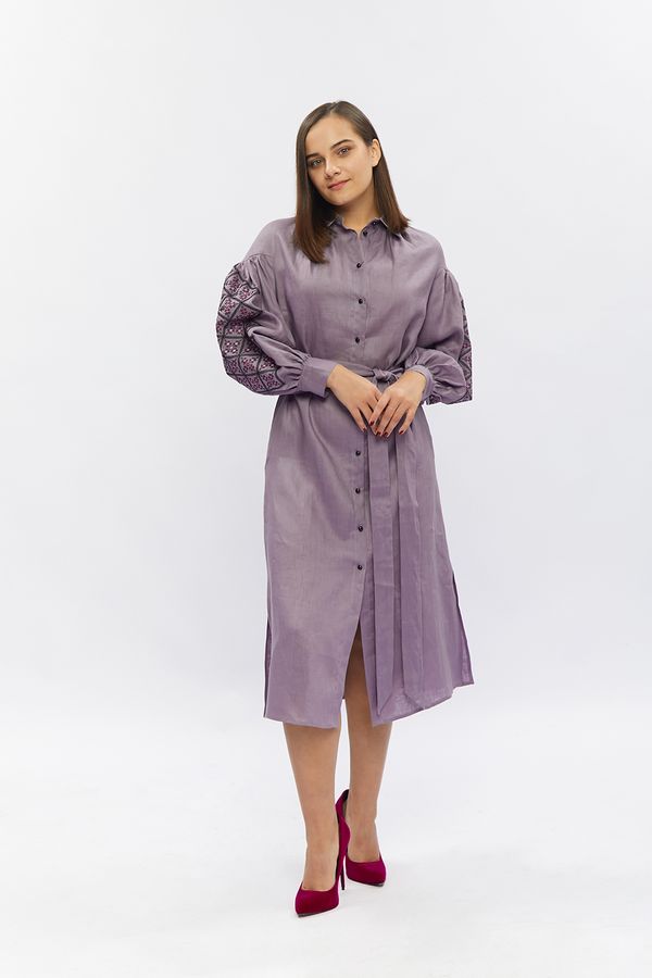 Embroidered dress with buttons, purple, S