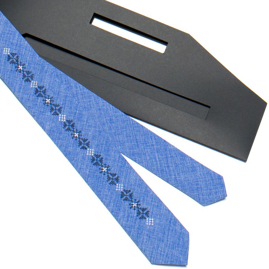 Skinny Tie with Embroidery in Bright Blue Color