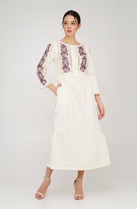 Women's Milky Dress with Purple Embroidery, 42