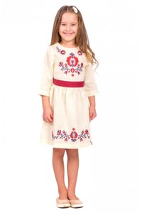 Linen Dress for Girls in Ivory Color, 122