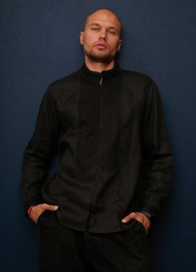 Men's Black Shirt with Dark Embroidery, 43