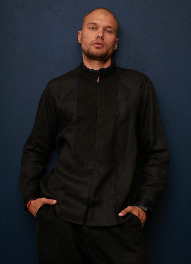 Men's Black Shirt with Dark Embroidery, 40