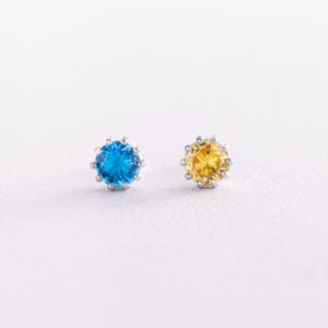 Silver pendant earrings with yellow and blue stones