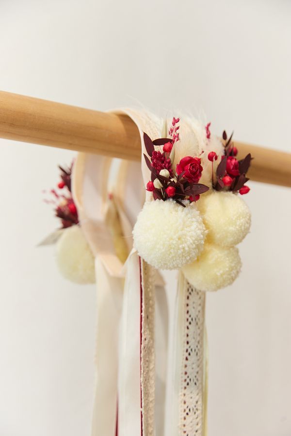 Milky-red headband with dried flowers, for children