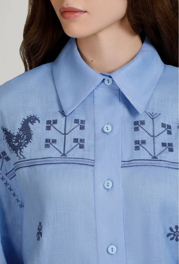 Women&rsquo;s light blue linen vyshyvanka with birds, &lsquo;Svitanok&rsquo;, S