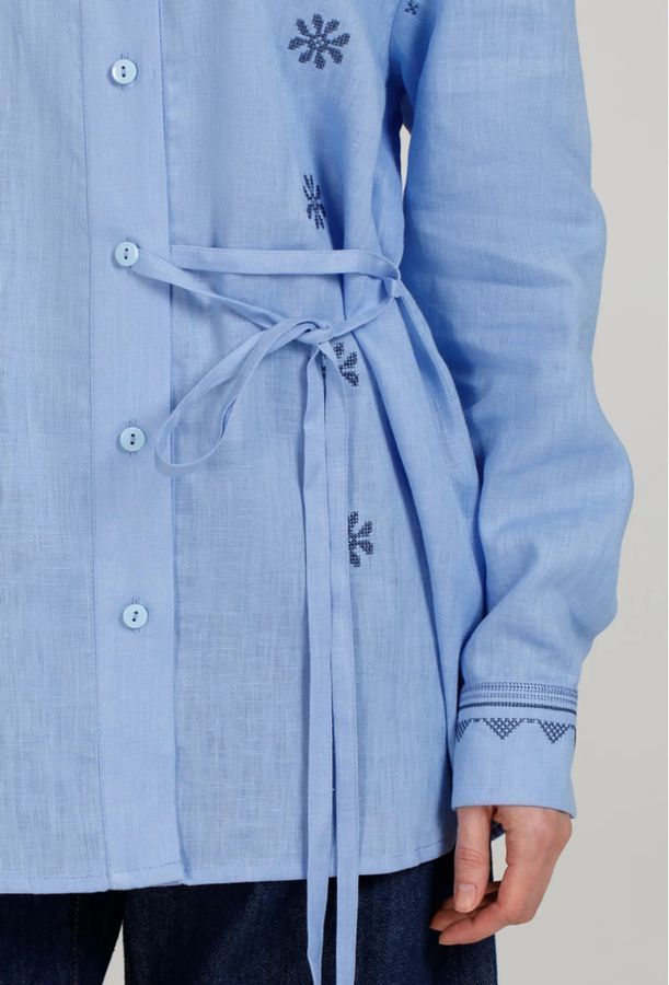 Women&rsquo;s light blue linen vyshyvanka with birds, &lsquo;Svitanok&rsquo;, S