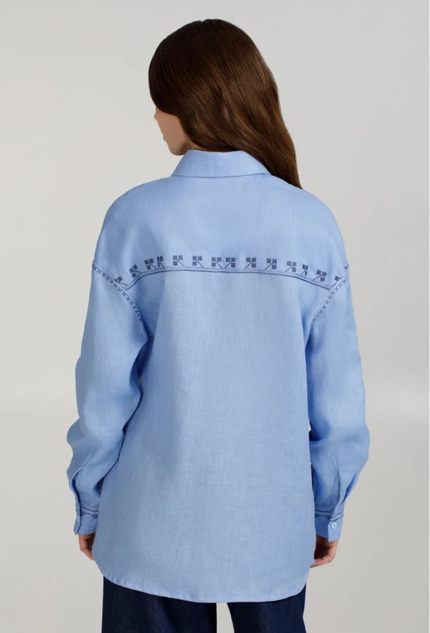 Women&rsquo;s light blue linen vyshyvanka with birds, &lsquo;Svitanok&rsquo;, S
