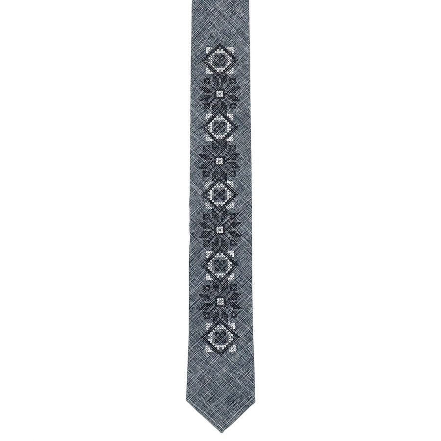 Embroidered Tie in Gray Color, Skinny