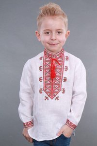 Embroidered shirt for boy with red and brown embroidery , 122