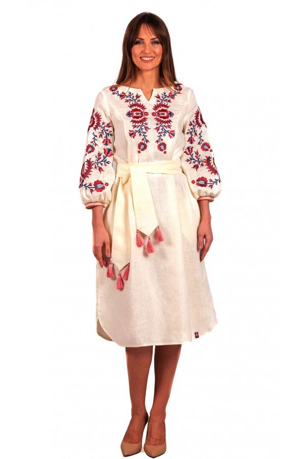 Milky Linen Embroidered Dress, L