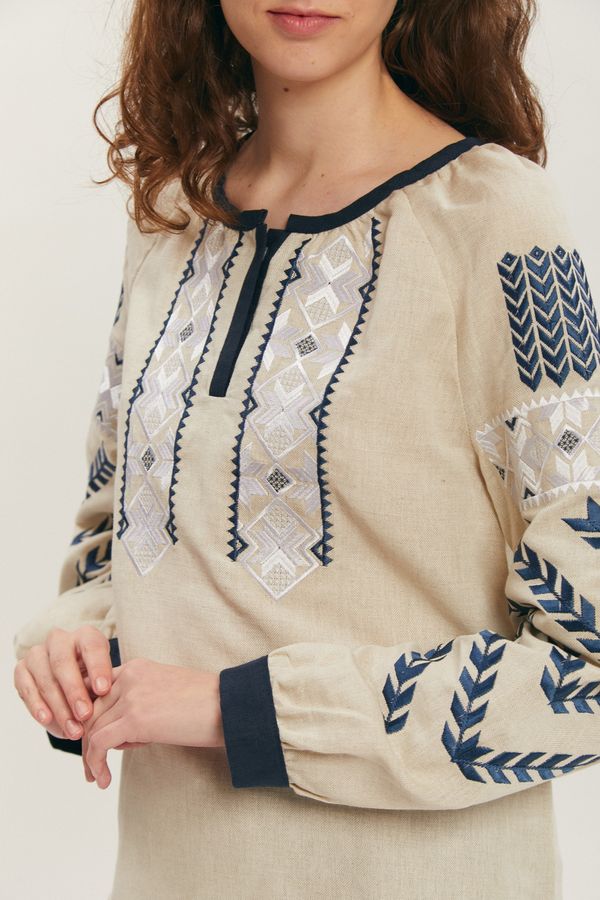 Women's Grey Shirt with White and Navy-Blue Embroidery, XS