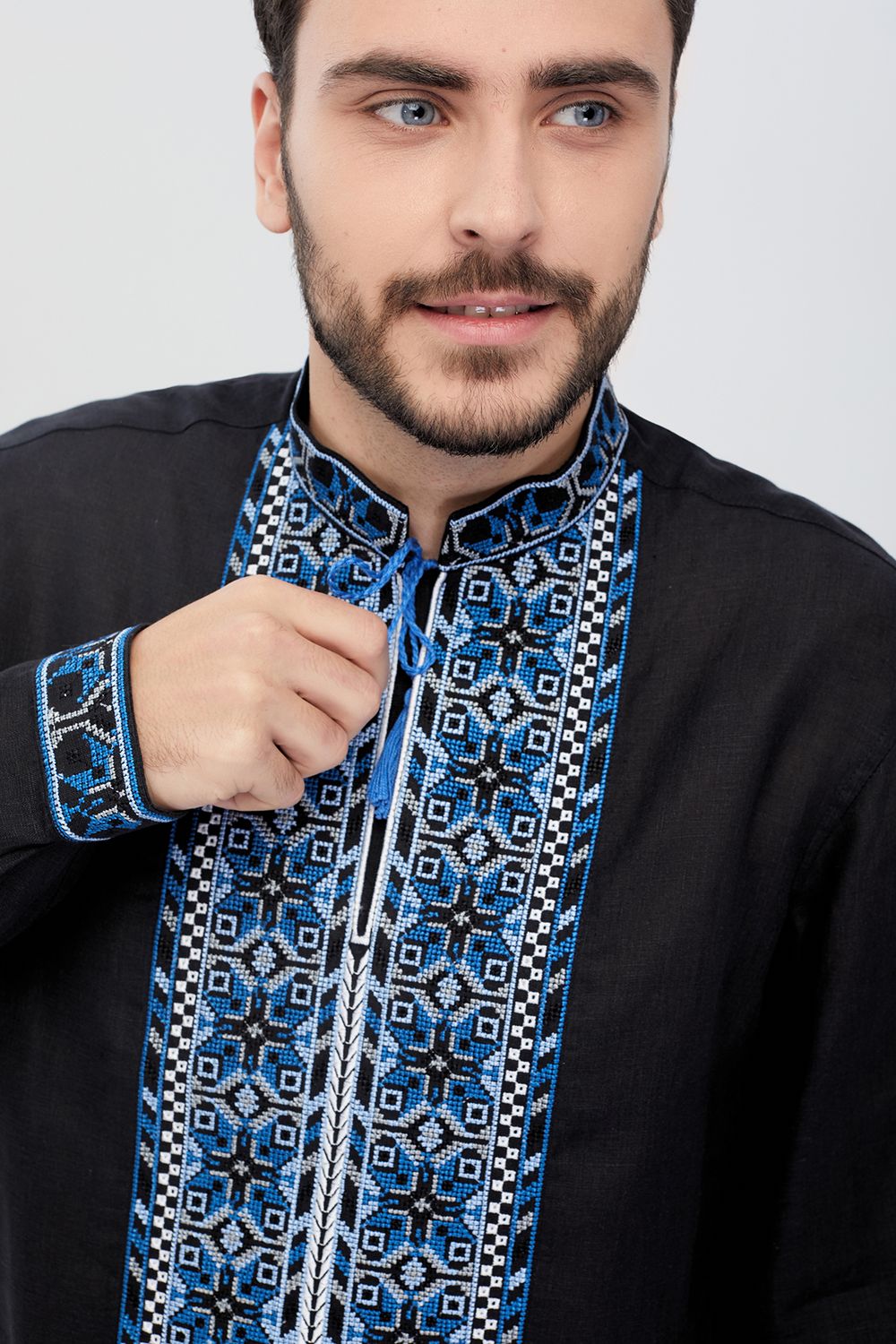 Men's Black Linen Embroidered Shirt with Intensive Ornament ...