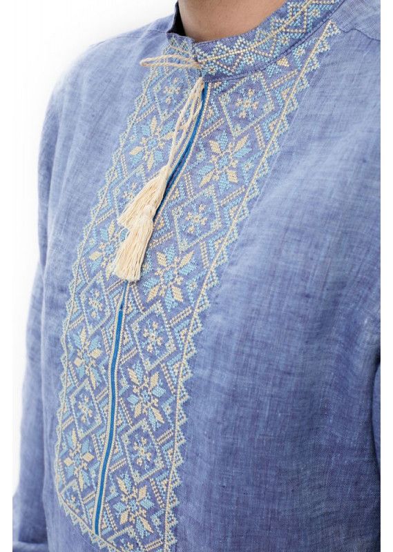 Blue Linen Embroidered Shirt, S