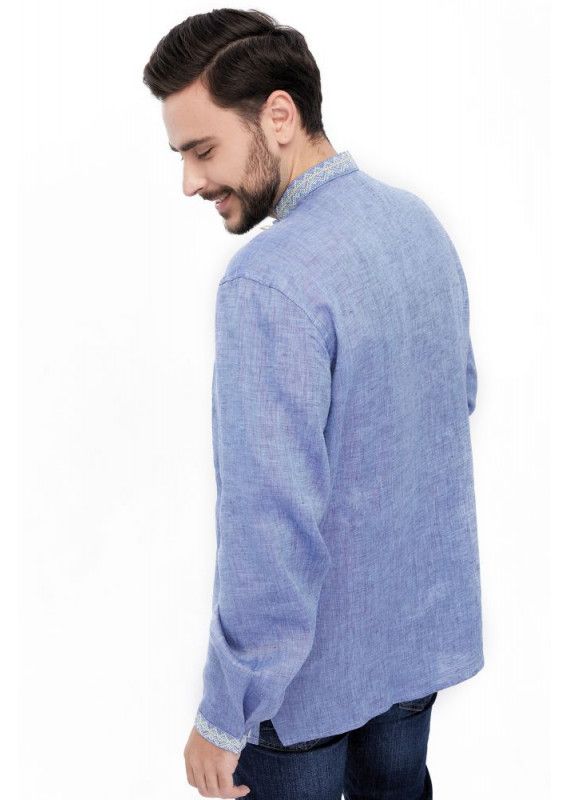 Blue Linen Embroidered Shirt, S
