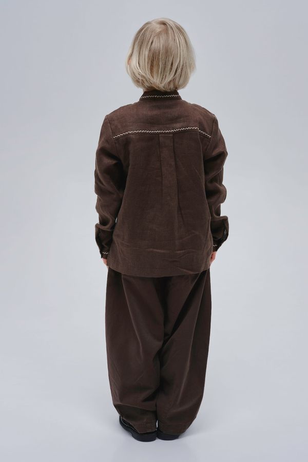 &lsquo;Guli-guli&rsquo; boys' embroidered shirt, brown, 122