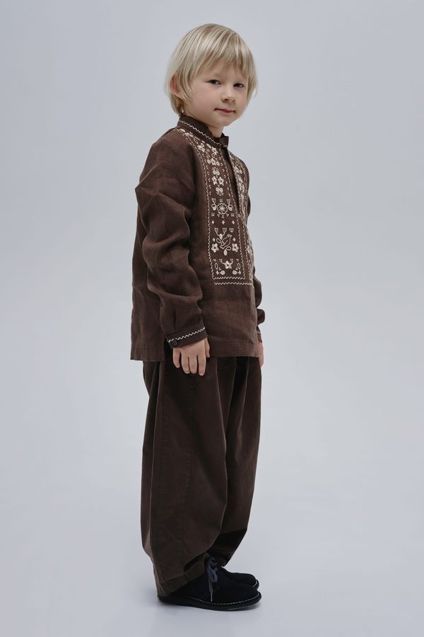 &lsquo;Guli-guli&rsquo; boys' embroidered shirt, brown, 122