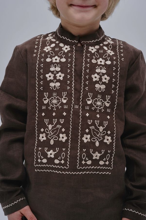 &lsquo;Guli-guli&rsquo; boys' embroidered shirt, brown, 122