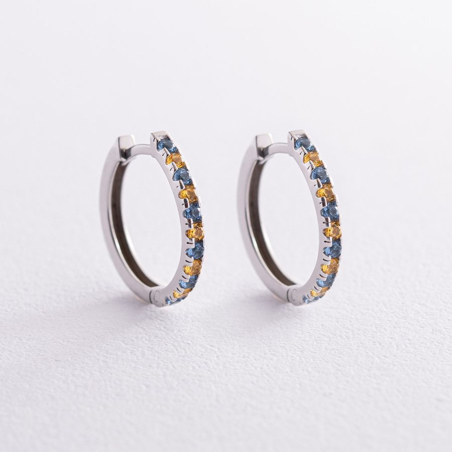 Silver ring earrings yellow and blue
