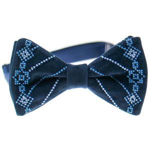 Navy Blue Bow Tie with Embroidery