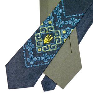 Вишита сатинова краватка з тризубом Мирослав