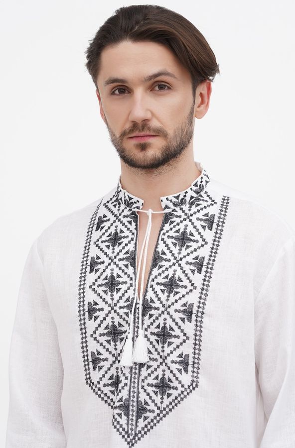 Shirt Askold white linen with black ornament