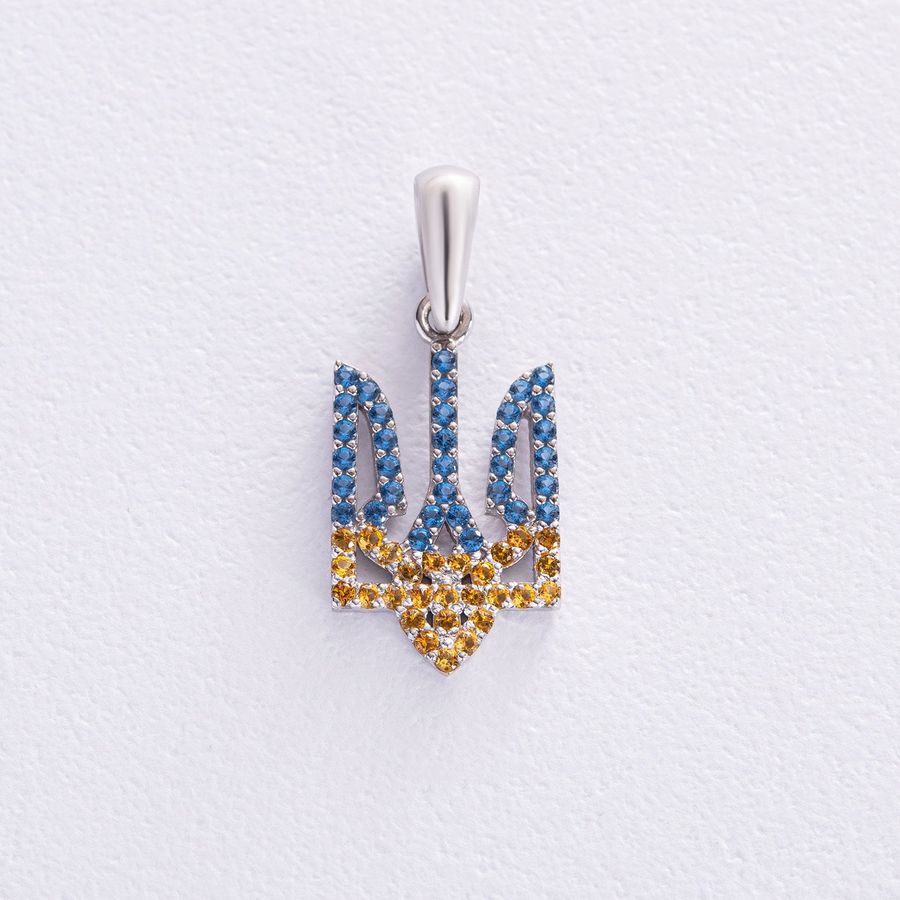 Silver pendant "Emblem of Ukraine" with yellow and blue stones