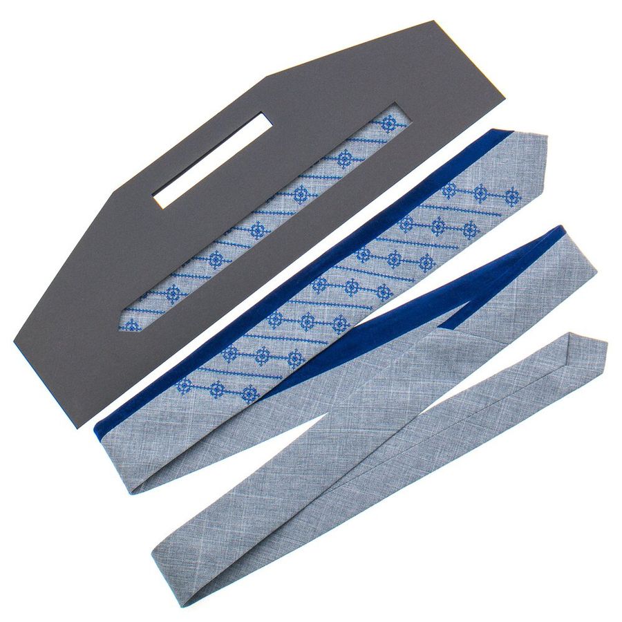 Original Gray Tie with Blue Embroidery