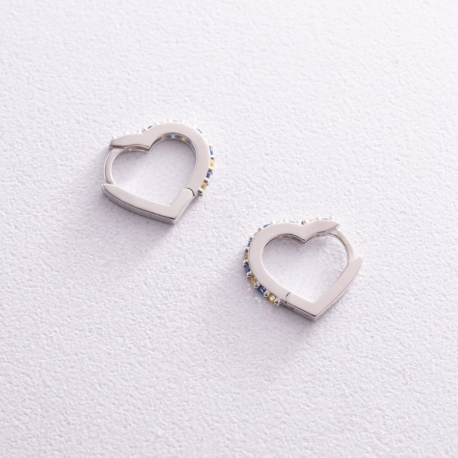 Silver earrings "Hearts" with cubic zirconias