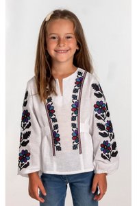 Embroidered Shirt for Girls with Multicoloured Flowers, 152