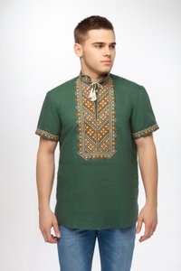 Men's Embroidered Shirt in Green Color, Short Sleeves, XL