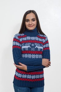 Women's High Neck Sweater with Deer, XS
