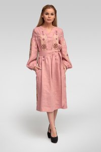 Women's Pink Dress with Violet Embroidery, L