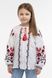 White Linen Embroidered Shirt for Girls with Dark Floral Ornament, 110