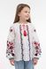 White Linen Embroidered Shirt for Girls with Dark Floral Ornament, 110