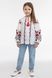 White Linen Embroidered Shirt for Girls with Dark Floral Ornament, 110