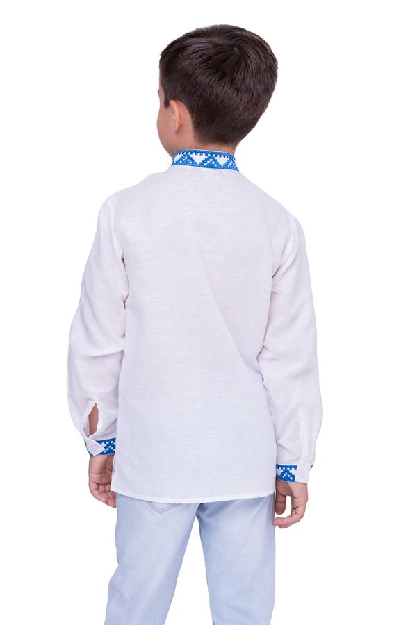 Вишиванка для хлопчика Млад біла з синьою вишивкою, 128