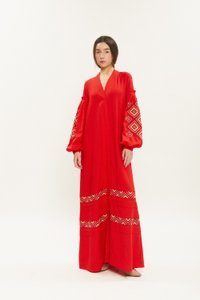 Жіноча червона сукня з геометричною вишивкою, XS/S