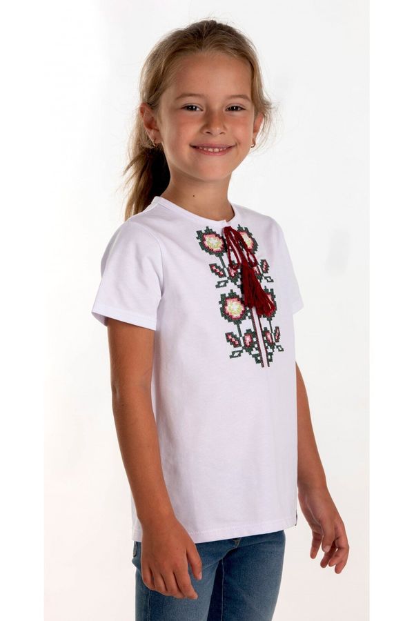 White Embroidered T-Shirt for Girls, 122