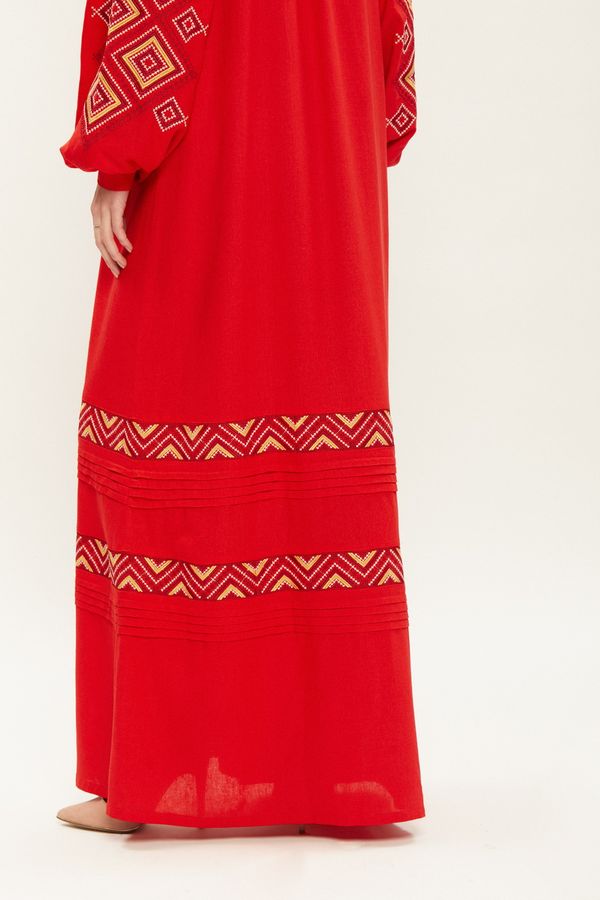 Жіноча червона сукня з геометричною вишивкою, XS/S