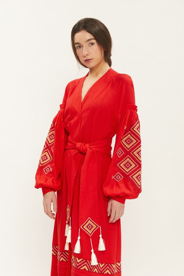 Women's red dress with geometric embroidery, XS/S