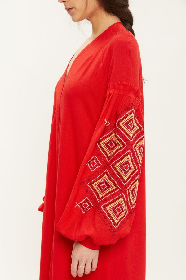 Women's red dress with geometric embroidery, XS/S