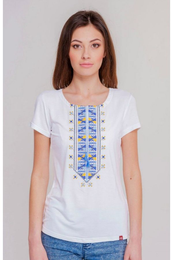 Women's White Embroidered T-Shirt , S