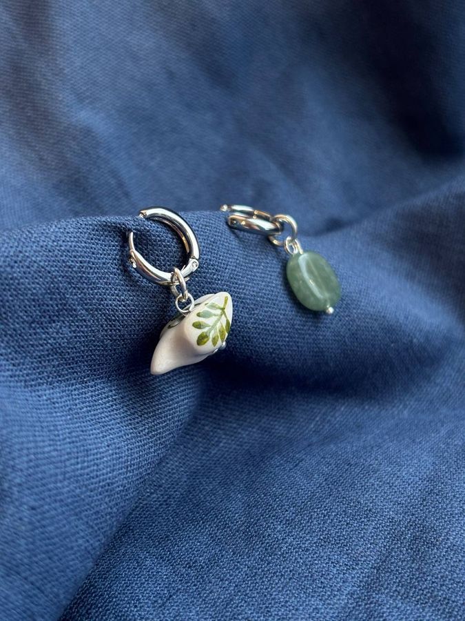 Сережки "Зелена курочка"