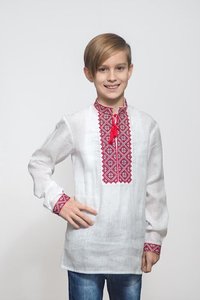 Boys' White Linen Embroidered Shirt , 134